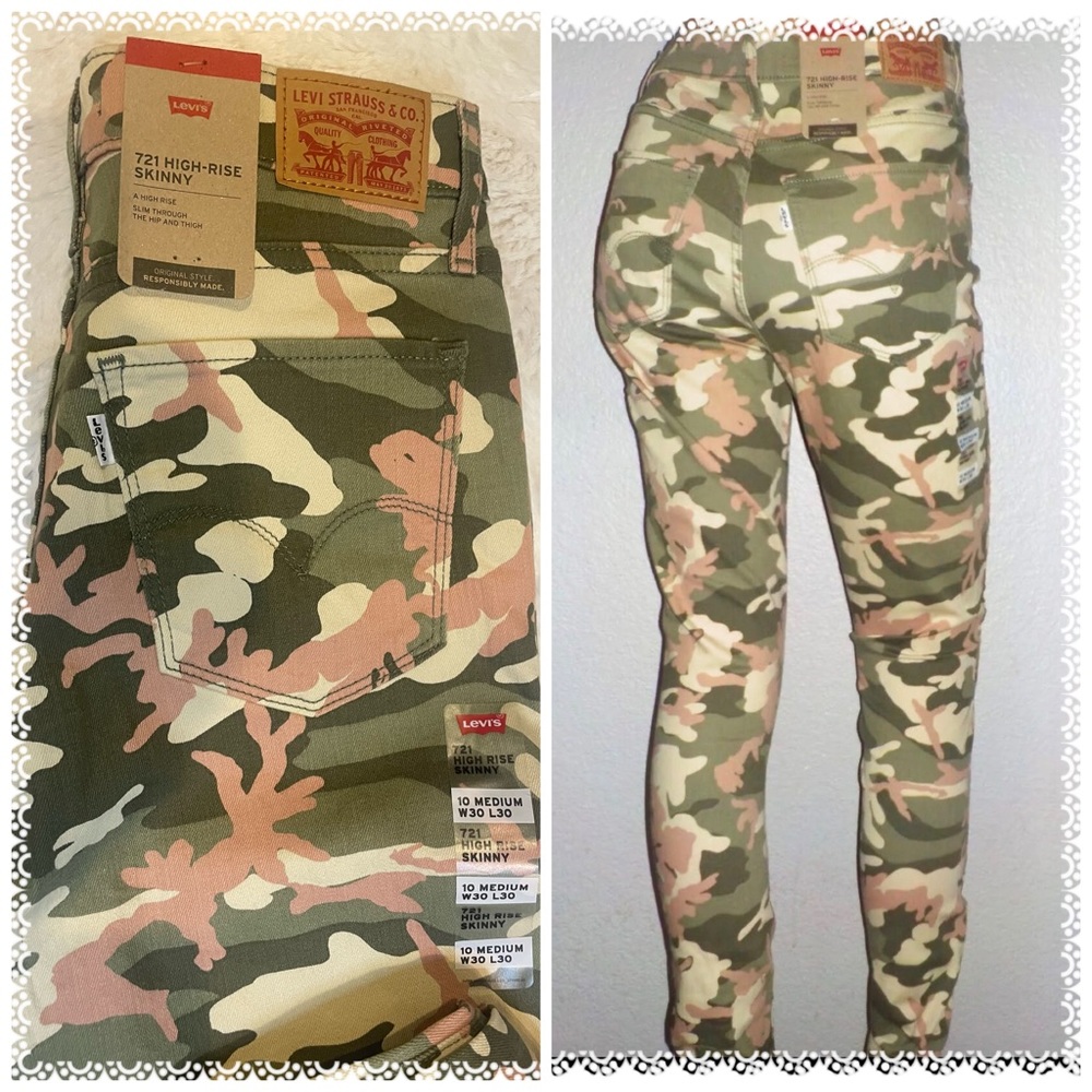 Levi’s pink camo fatigue 721 high rise skinny 10medium/ W30 L30